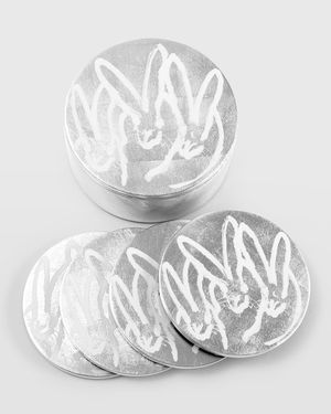 Silver Leaf Bunny Coaster Box - 4 Coasters