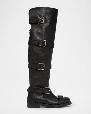 Leather Buckle Over-The-Knee Boots