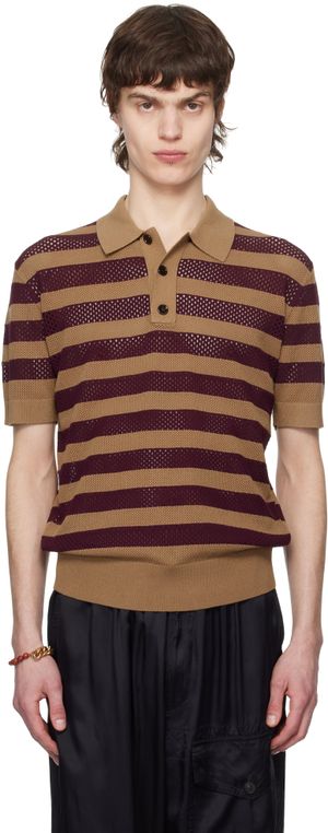 Dries Van Noten Polo beige et bourgogne à rayures