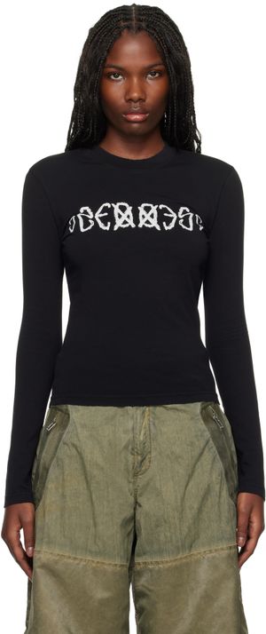 032c T-shirt à manches longues ajusté noir à imprimés SOS