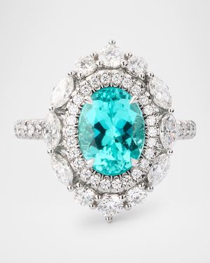 Platinum Diamond and Paraiba Tourmaline Statement Ring