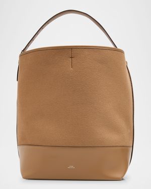 Belted Wool & Leather Tote Bag