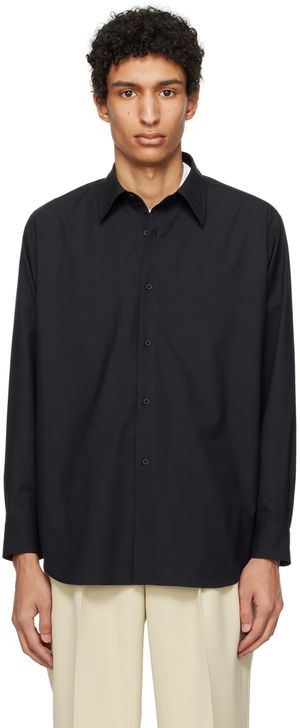 AURALEE Navy Spread Collar Shirt