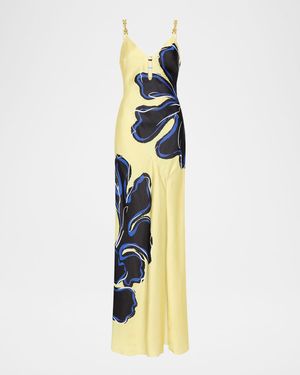 Indigo Bloom Chain-Embellished Maxi Dress