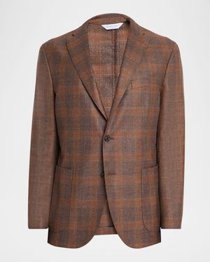 Men's Wool, Silk, and Linen Plaid Two-Button Blazer