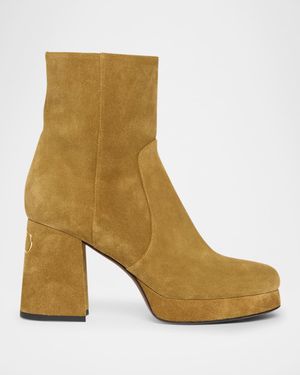 90mm VLogo Suede Platform Ankle Boots