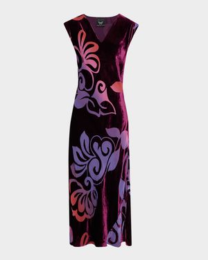 Toto Velvet Ombre Floral Midi Dress