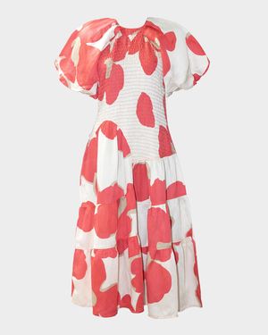 Valencia Smocked Floral-Print Midi Dress