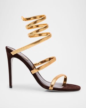 Meta Snake Spiral-Wrap Suede Sandals