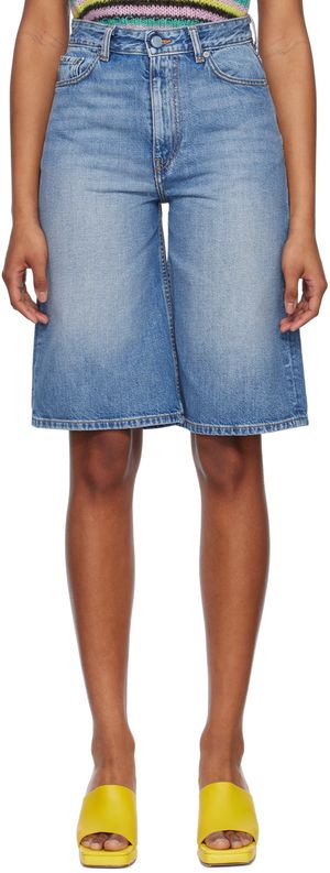 GANNI Short bleu en denim à cinq poches