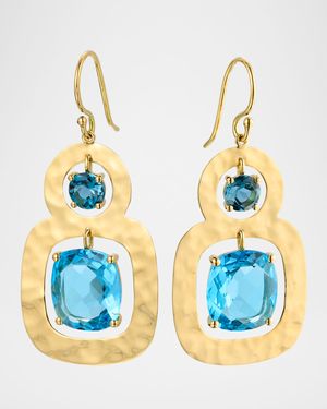 Rock Candy 18K Yellow Gold Crinkled 2-Stone Earrings with Blue Topaz