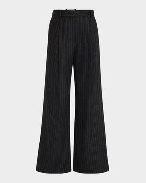 Pleated Pinstripe Wide-Leg Trousers