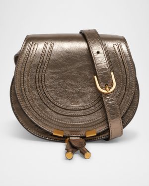 Marcie Small Saddle Crossbody Bag in Metallic Leather