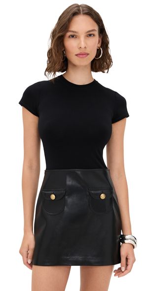 alice + olivia Sydney Vegan Leather A Line Dress With Pocket Detail Black 4