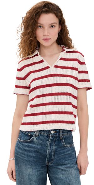 Madewell Crochet Knit V Neck Sweater Tee Red Ochre XS