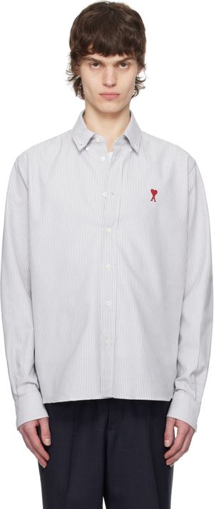 AMI Paris Blue & White Cotton Button-Down Ami de Coeur Shirt