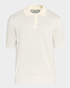 Men's Diamond Knit Wool Short-Sleeve Polo Sweater