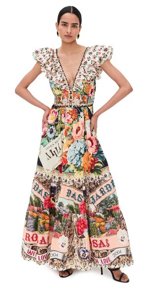 Camilla Tiered Dress with Neck Frill Aromatic Amor S