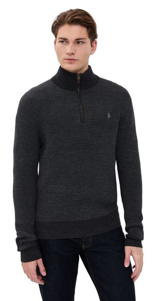 Polo Ralph Lauren Merino Textured Quarter Zip Sweater Charcoal Combo XS