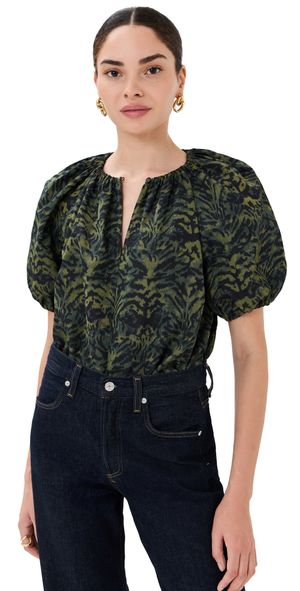 Ulla Johnson Talie Silk Short Sleeve Blouse DESERT JASPER 2