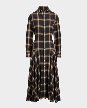 Plaid Twill Paneled Shirtdress