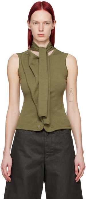 LEMAIRE Cardigan vert à assemblage asymétrique