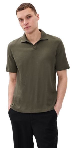 Theory Short Sleeve Polo In Soft Waffle Tarmac L