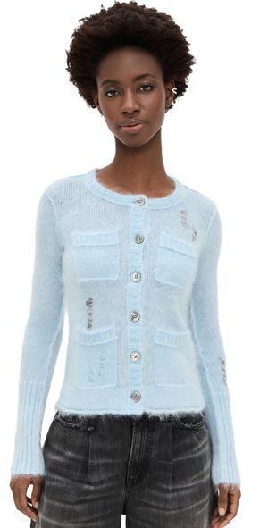 R13 Elongated Shrunken Crewneck Cardigan Light Blue S
