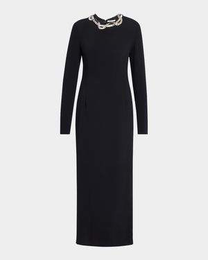 Mitsuko Crystal Long-Sleeve Maxi Dress