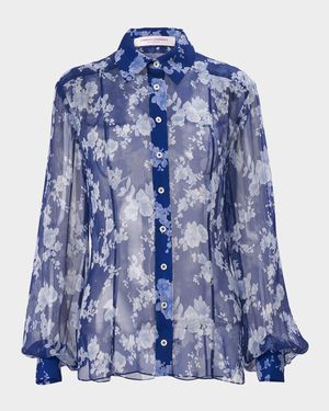 Floral Button Down Chiffon Blouse