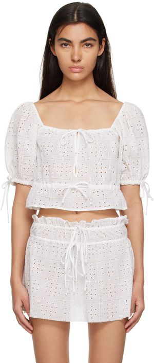 GANNI White Cropped Blouse