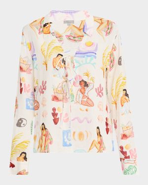 Bathing Ladies Elm Tie-Front Linen Top