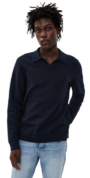 NN07 Paul Johnny Collar Polo Sweater Deep Navy S