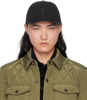 TOM FORD Casquette noire en canevas et en cuir