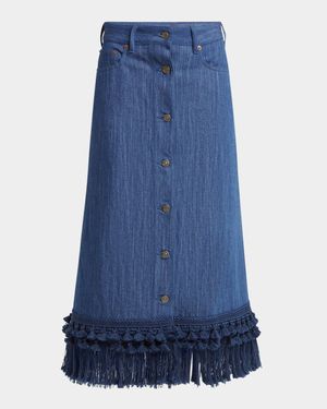 Tassel Button-Fly Denim Skirt