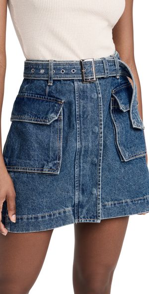 Pixie Market AR Denim Cargo Belted Mini Skirt Denim L
