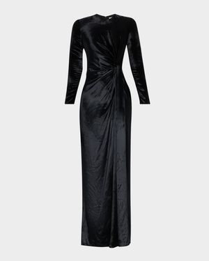 Salome Ruched Velvet Slit Gown