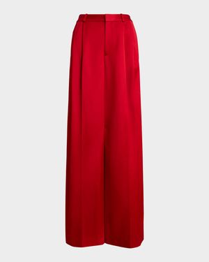 Pleated Satin Wide-Leg Pants