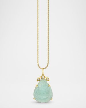 14K Gold Aquamarine Buddha and Marquise Eye Pendant Necklace
