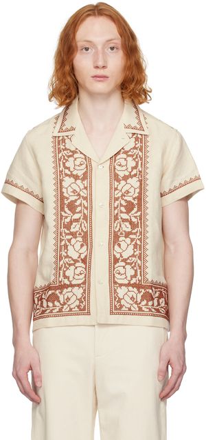 Bode Beige Rose Garland Shirt
