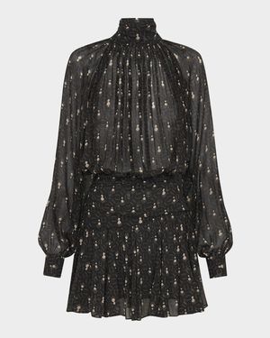 Cecile Ruched Turtleneck Viscose Mini Dress