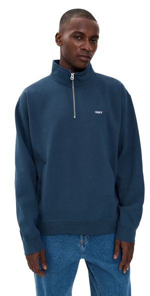 Obey Established Works Bold Mock Neck Zip Sweater Dark Denim L