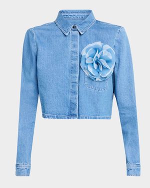 Jilly Cropped Denim Flower Blouse
