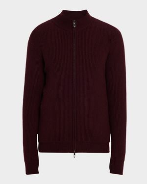 Men's Ribbed Full-Zip Cashmere Sweater