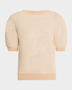 Puff-Sleeve Textured Stitch Sweater