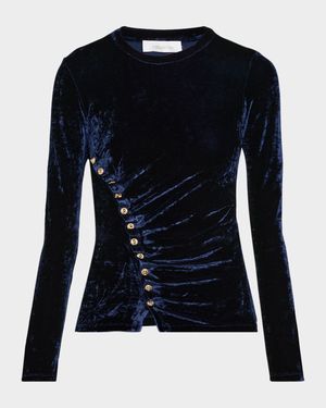 Ruched Velvet Long-Sleeve Top