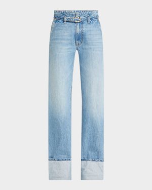 Alexa Belted Wide-Leg Cuffed Jeans