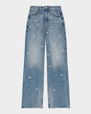 Perla Flower Embroidered Wide-Leg Jeans