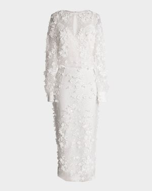 Pilar Bead & Sequin Floral Applique Midi Dress