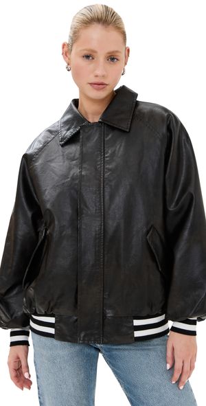 Lioness Hailey Faux Leather Bomber Jacket ONYX M